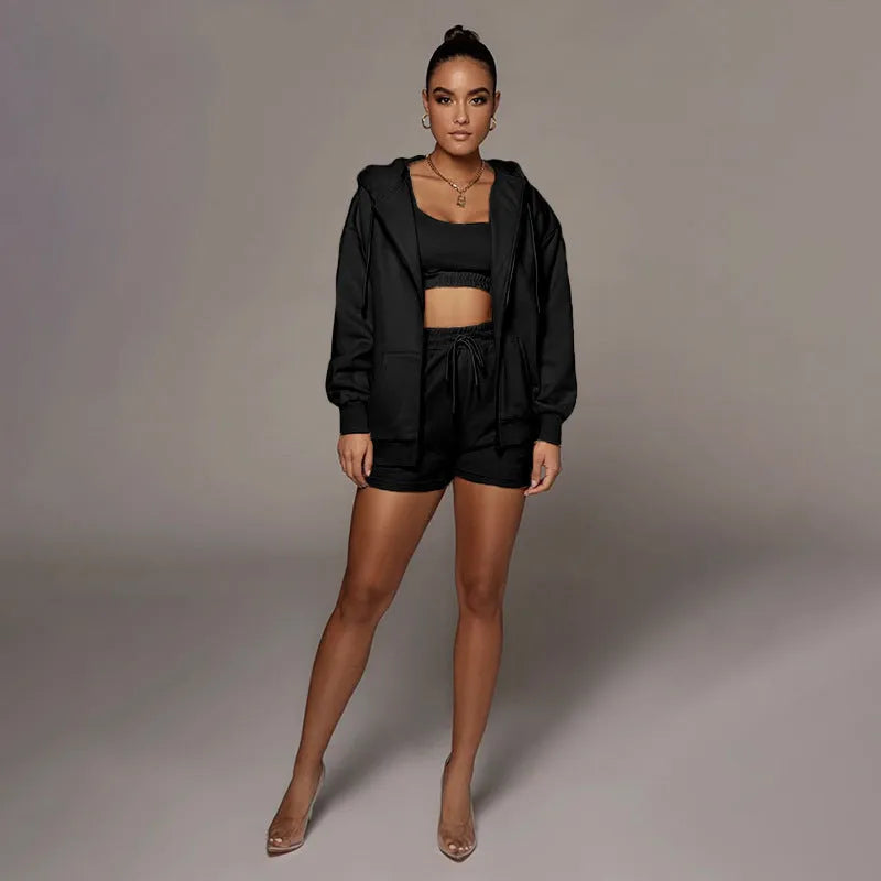 Fashion Casual Solid Color Cardigan Shorts Women's Two-piece Suit - Bellarte Enchanté Fashion Casual Solid Color Cardigan Shorts Women's Two-piece Suit